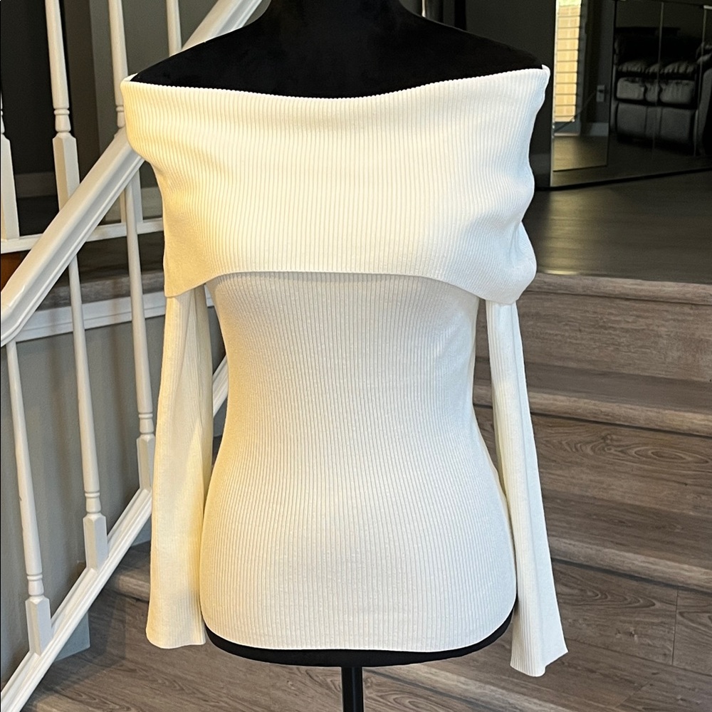 Alex Marie Off-Shoulder White Sweater